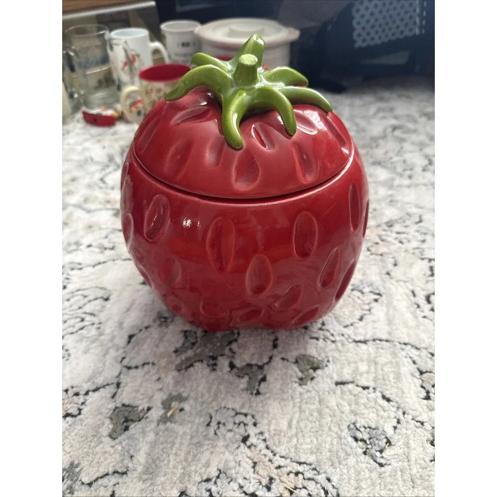 Vintage Ceramic Red Strawberry Cookie Jar Gorgeous 10